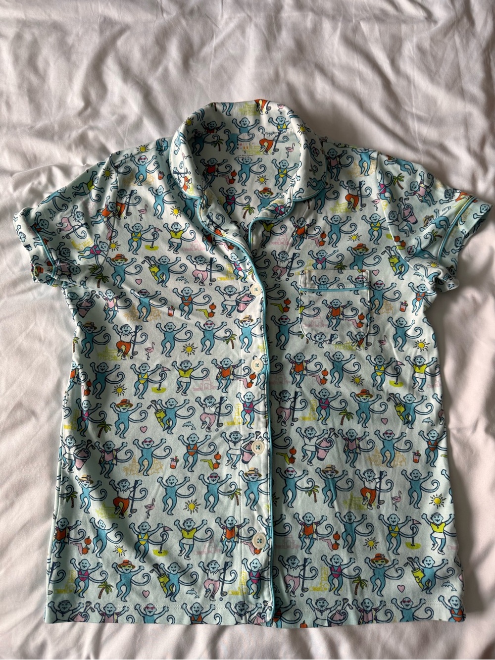 Roller Rabbit Florida Blue Palm Beach Monkey Polo Pajama Shirt